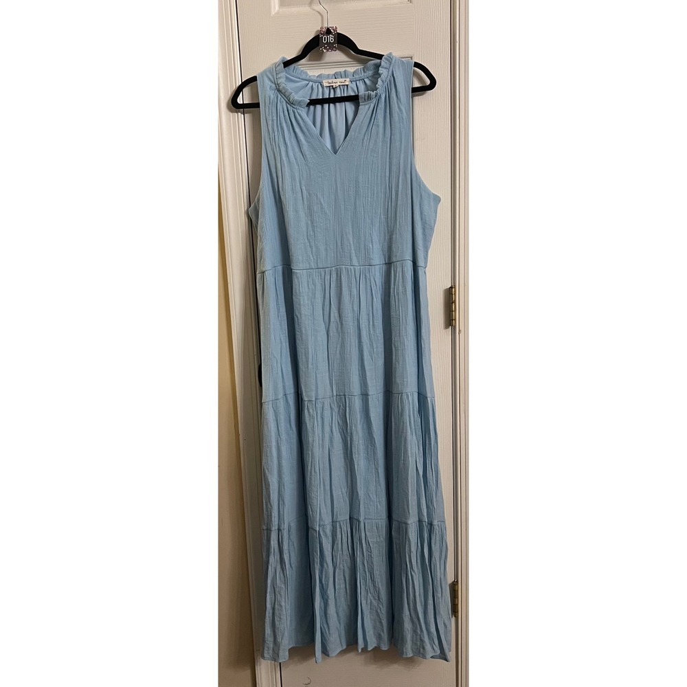 Indigo Soul Light Blue Tiered Maxi Dress Sleeveless Ruffle V-Neck Boho 2XL
